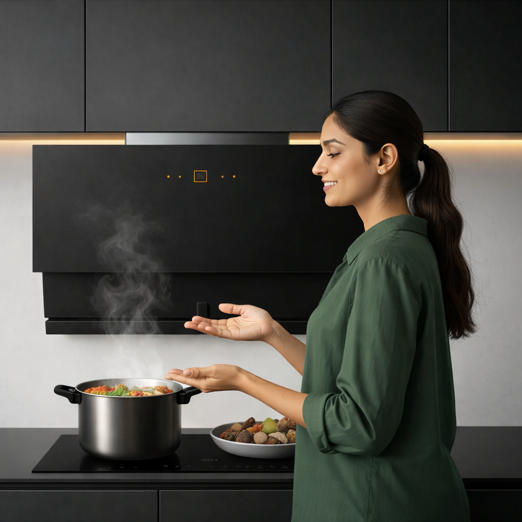 Woman cooking in modern kitchen