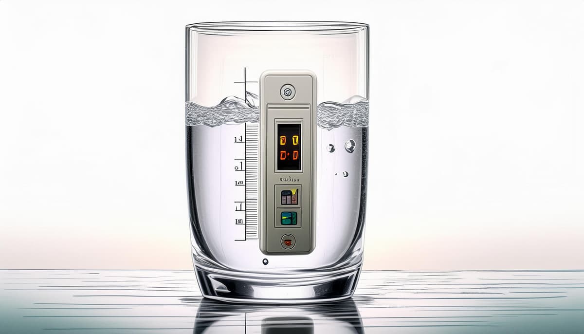 TDS meter in glass of water